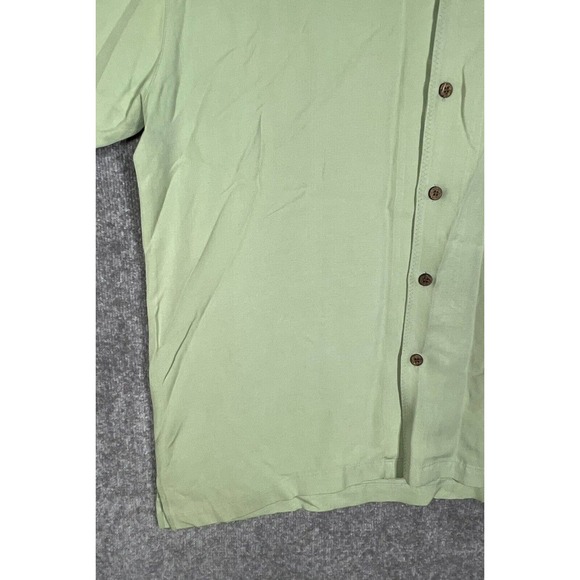 Consensus Sportswear Silk Short Sleeve Button Up Shirt Mens Large Green Pocket - Picture 7 of 14